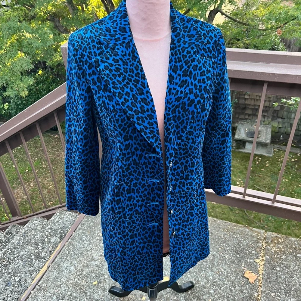 Jacket-Blue leopard velvet feel, rare, funky, DG2, Diane Gilman, fits 6/8 - Picture 6 of 12